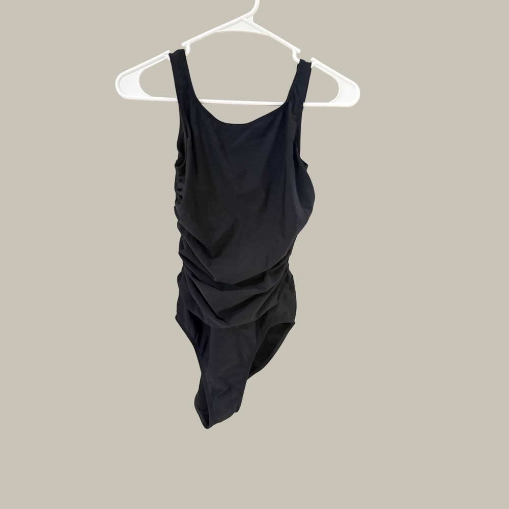 Shape FX Swim Womens Black Ruched Front One‎ Piece Swimsuit Size 6 C-3776